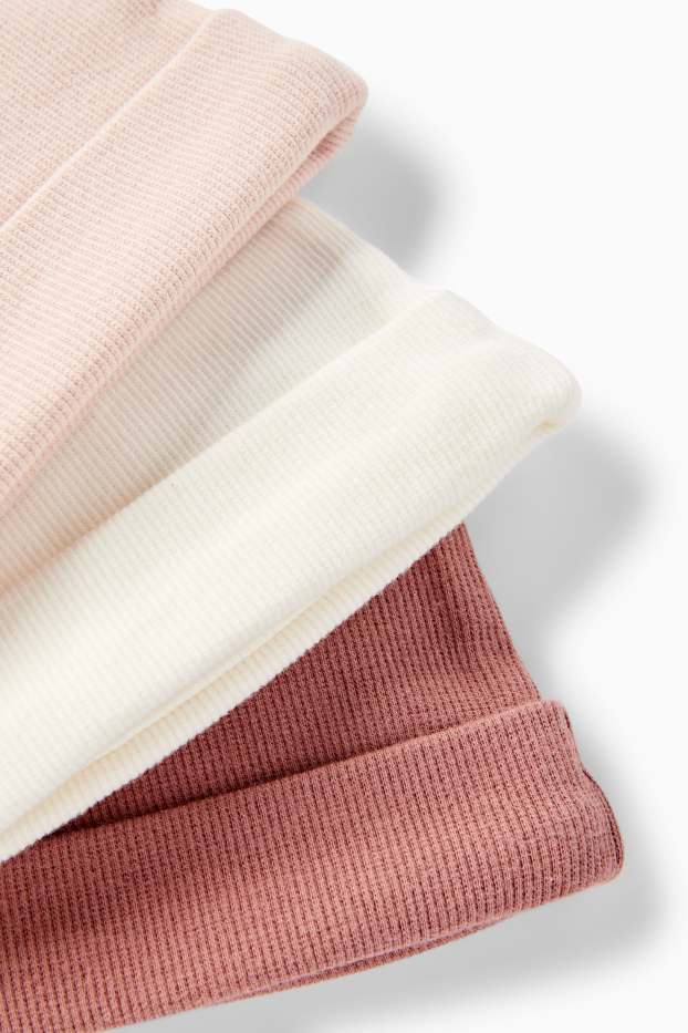 Bébés filles - Lot de 3 - bonnets ronds pour bébé - côtelés - rose foncé