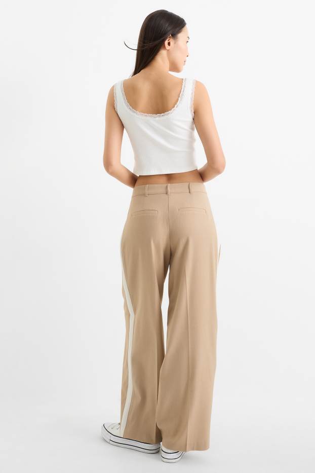 Dámské - Plátěné kalhoty - mid waist - wide leg - béžová