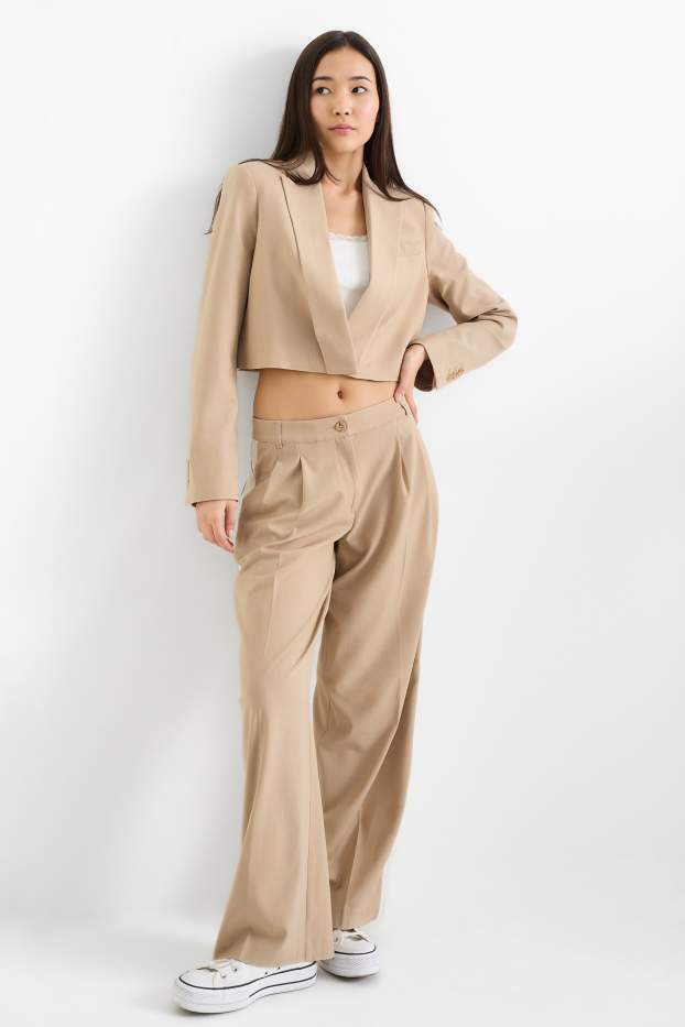 Dámské - Plátěné kalhoty - mid waist - wide leg - béžová