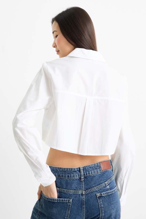 Women - Cropped poplin blouse - white