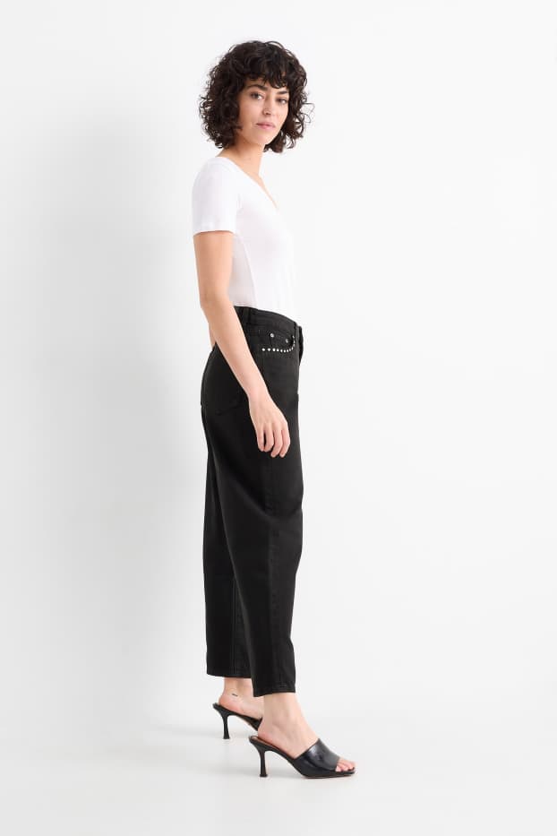 Damen - Barrel Jeans - Mid Waist - schwarz