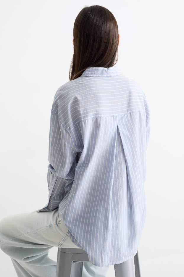 Women - Poplin blouse - striped - light blue