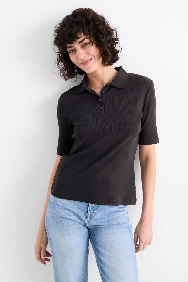 Femmes - Polo - côtelé - noir
