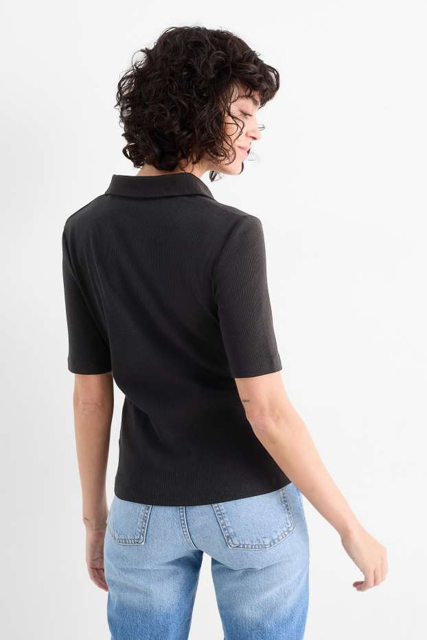 Femmes - Polo - côtelé - noir