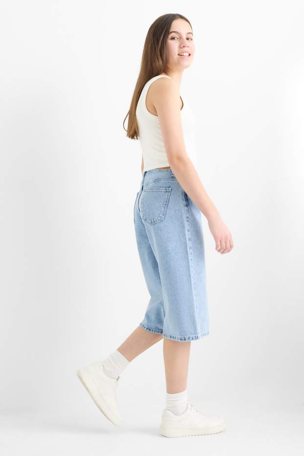 Enfants filles - Bermudas en jean - jean bleu clair
