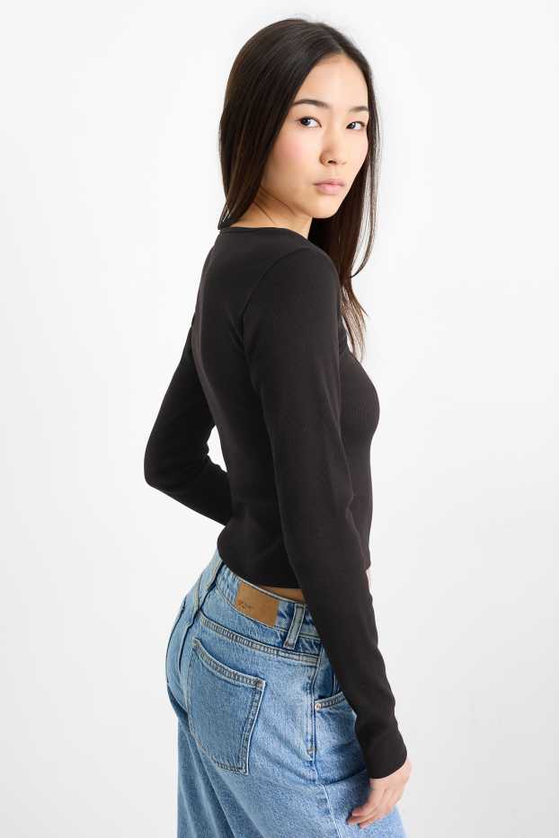 Donna - Maglia a maniche lunghe - a coste - nero