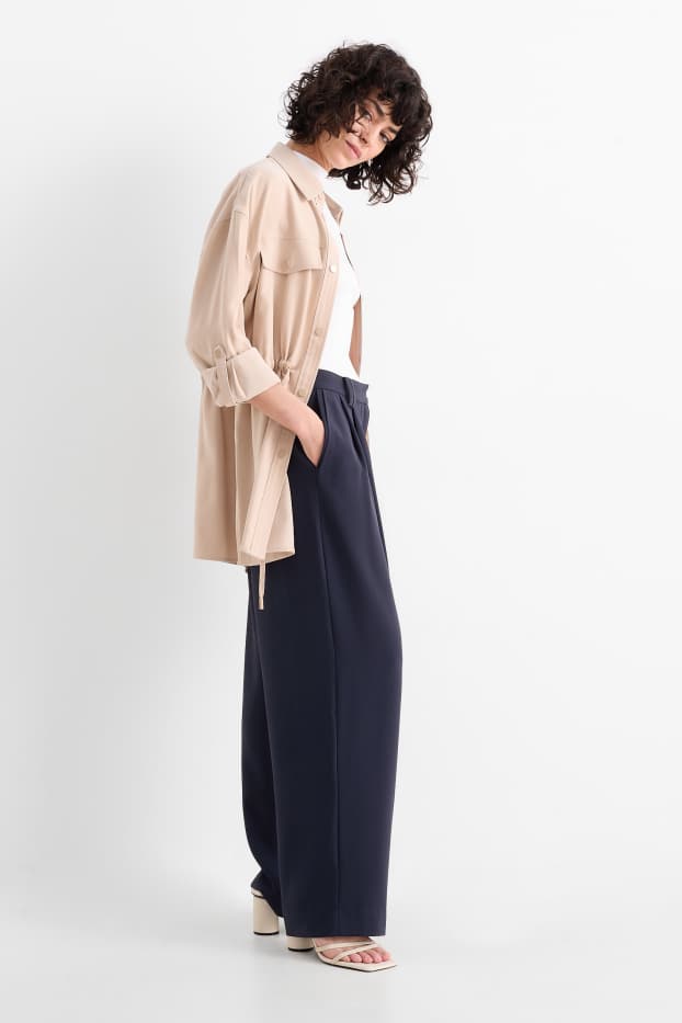 Damen - Stoffhose - High Waist - Wide Leg - dunkelblau