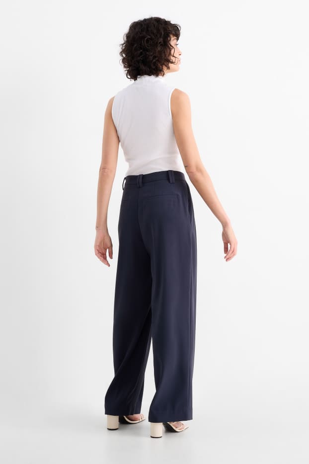 Damen - Stoffhose - High Waist - Wide Leg - dunkelblau