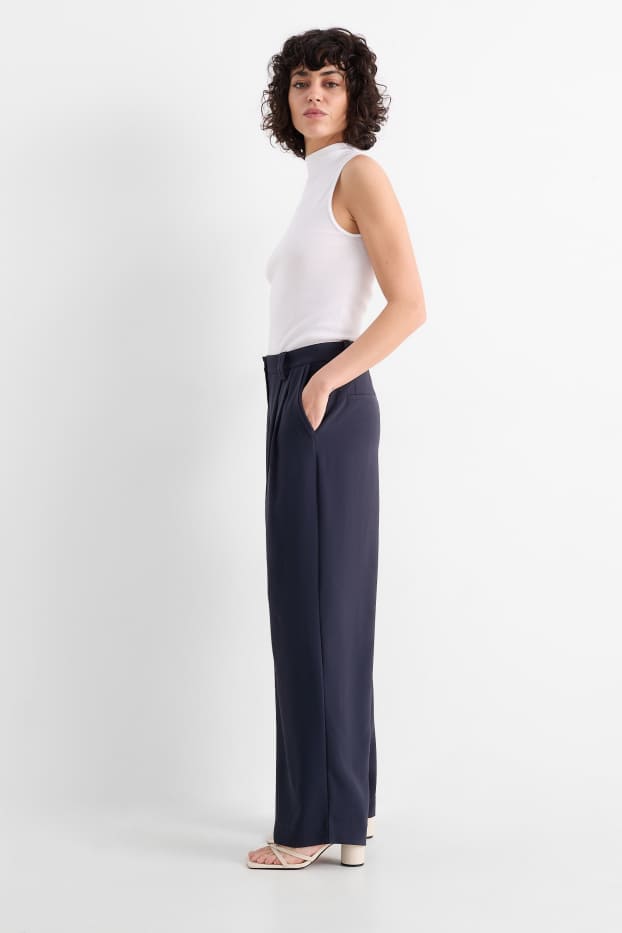 Damen - Stoffhose - High Waist - Wide Leg - dunkelblau