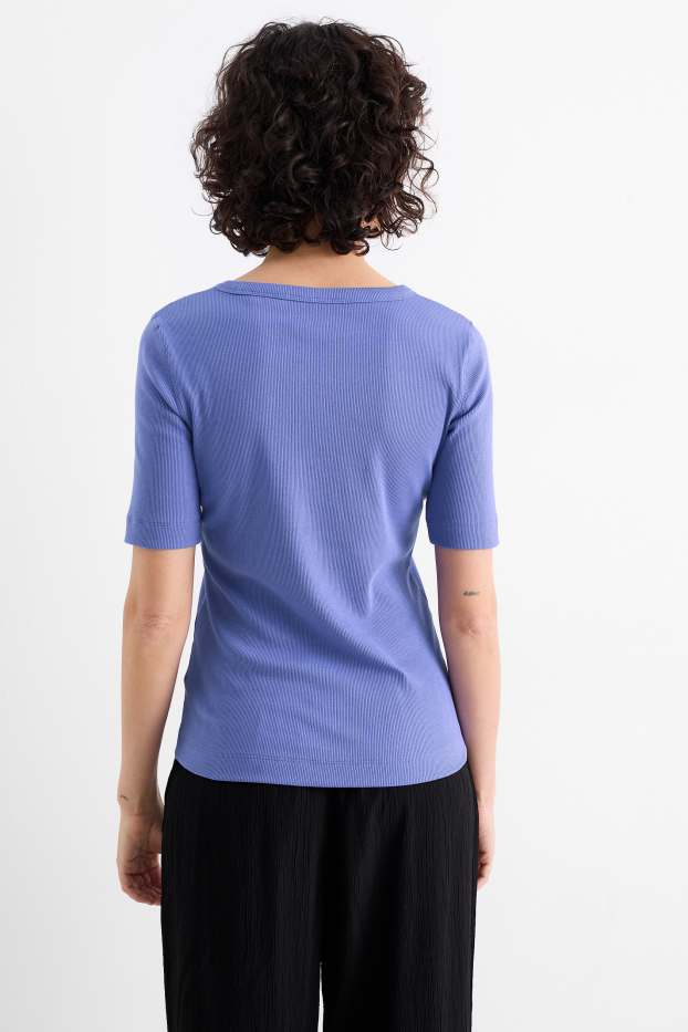 Dames - Set van 2 - basic T-shirt - geribd - paars