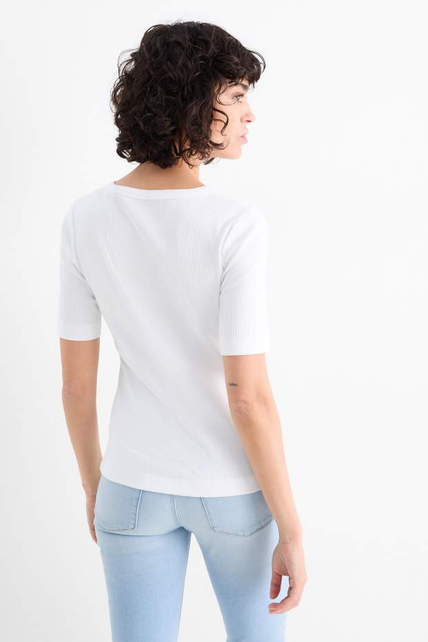 Femmes - Lot de 2 - T-shirts basiques - côtelés - noir / blanc