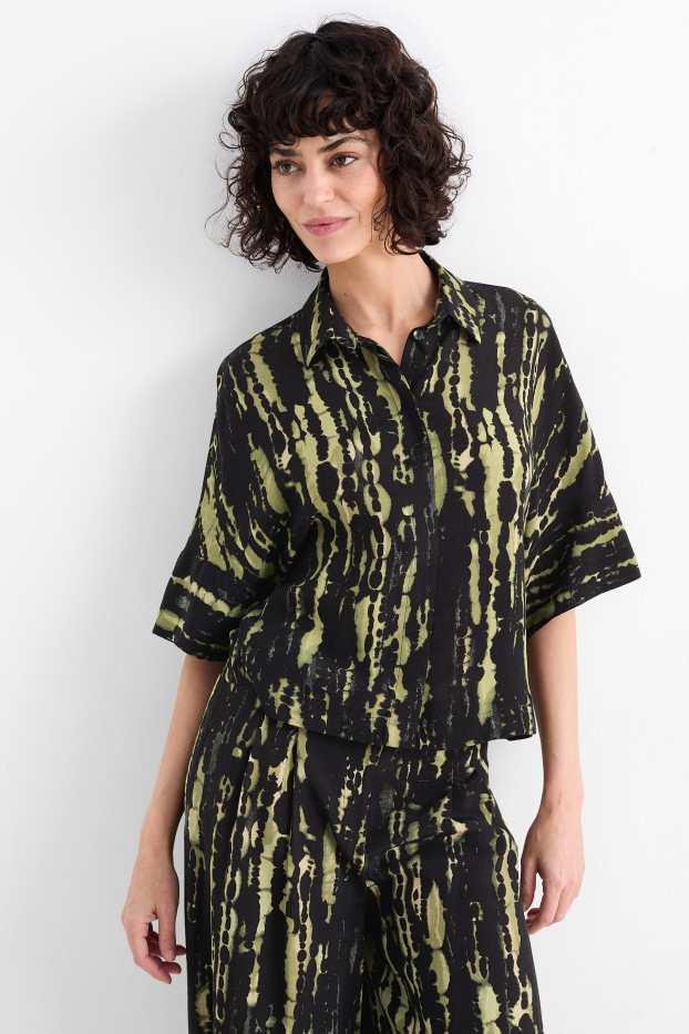 Women - Blouse - patterned - dark green / black