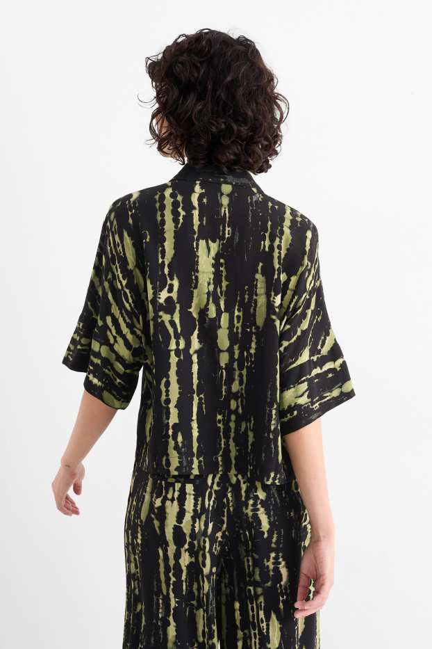 Women - Blouse - patterned - dark green / black