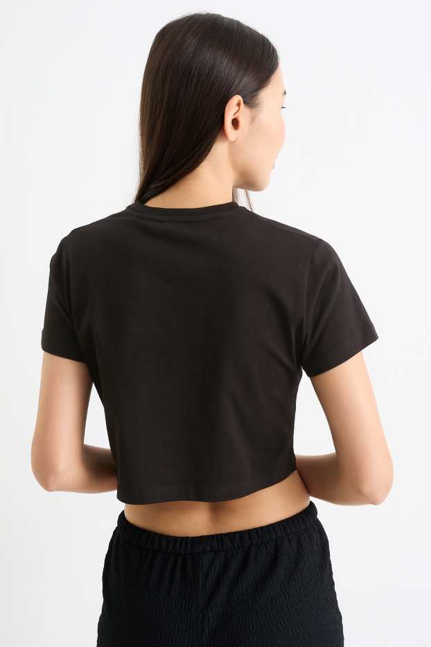 Dames - Kort T-shirt - SmileyWorld® - zwart