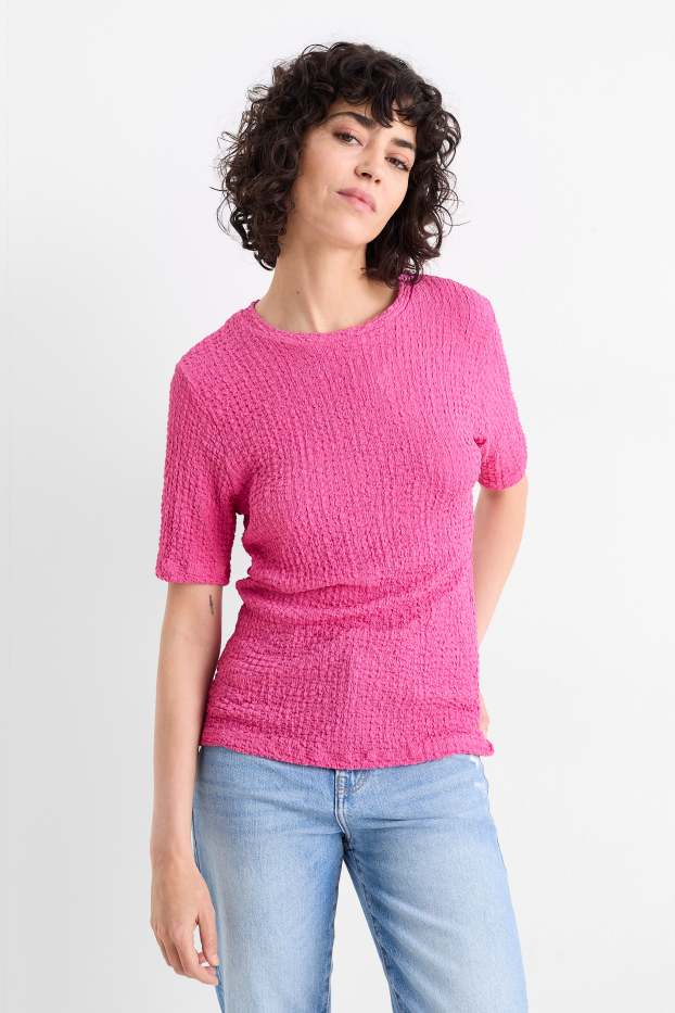 Dámské - Tričko - regular fit - strukturované - růžová