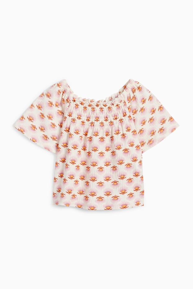 Enfants filles - T-shirt - à fleurs - texturé - blanc crème