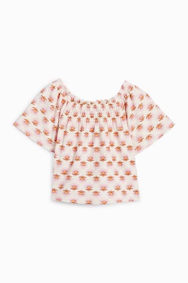 Enfants filles - T-shirt - à fleurs - texturé - blanc crème