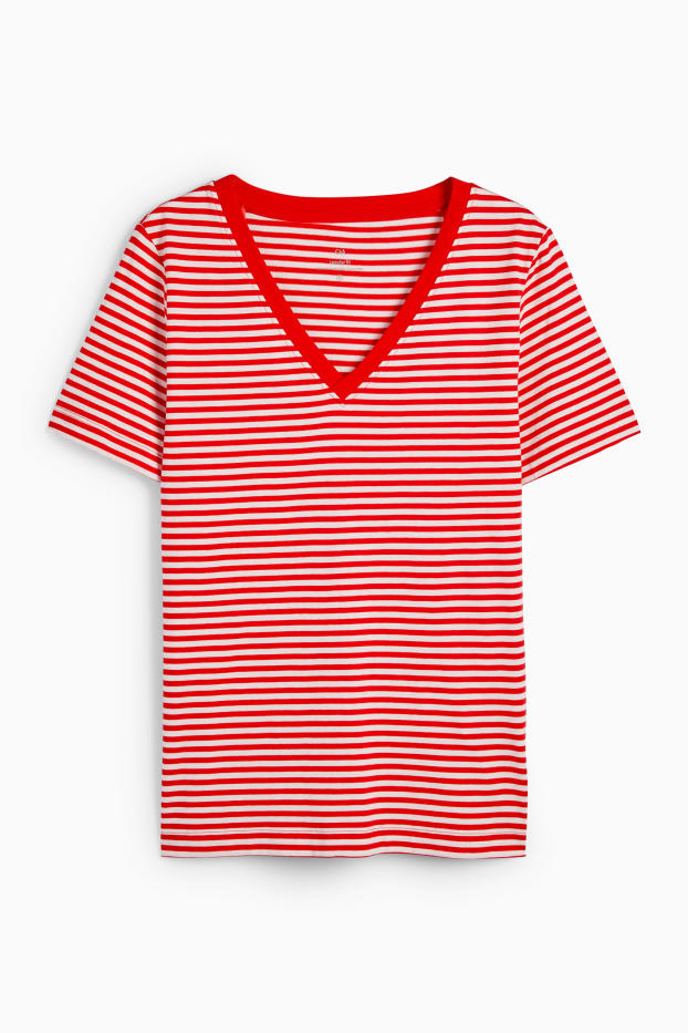 Femei - Tricou basic - regular fit - cu dungi - roșu