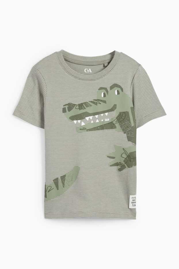 Kinder Jungen - Krokodil - Kurzarmshirt - gestreift - grün