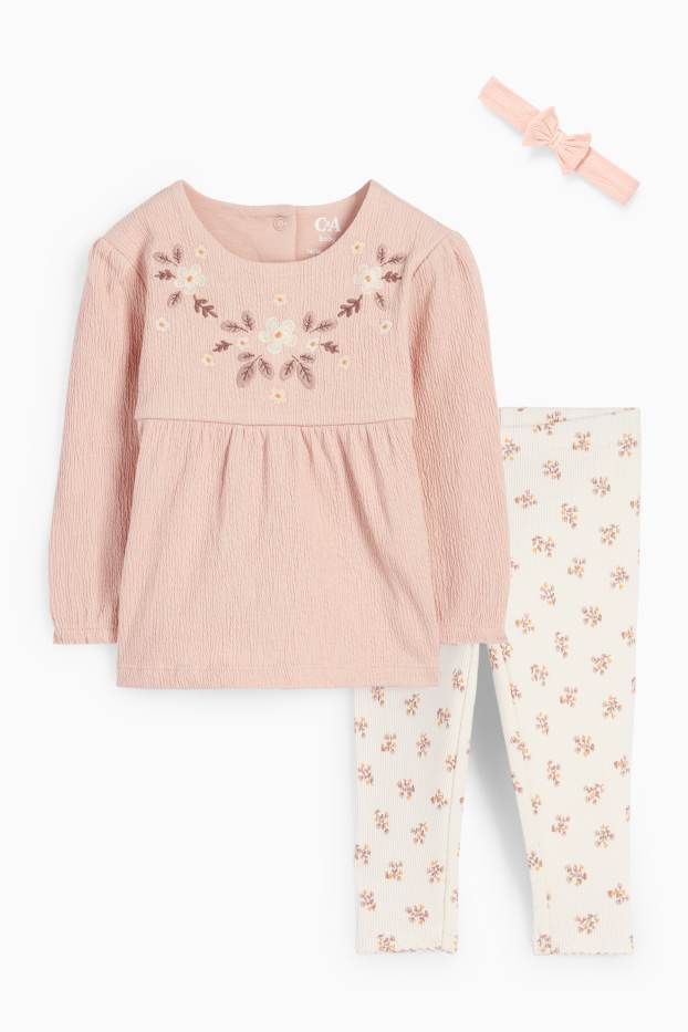 Bebés niñas - Florecitas - conjunto para bebé - 3 piezas - rosa