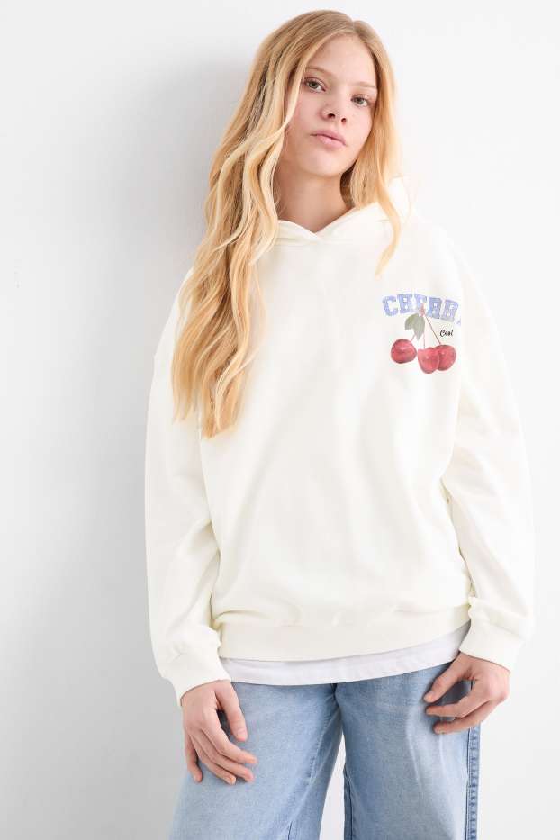 Enfants filles - Cerise - sweat à capuche - blanc crème