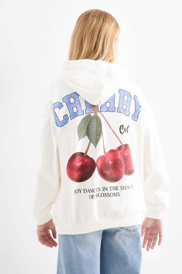 Enfants filles - Cerise - sweat à capuche - blanc crème