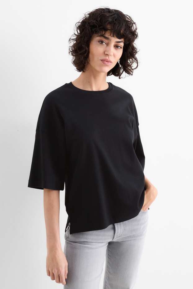 Femmes - T-shirt basique - oversize - noir