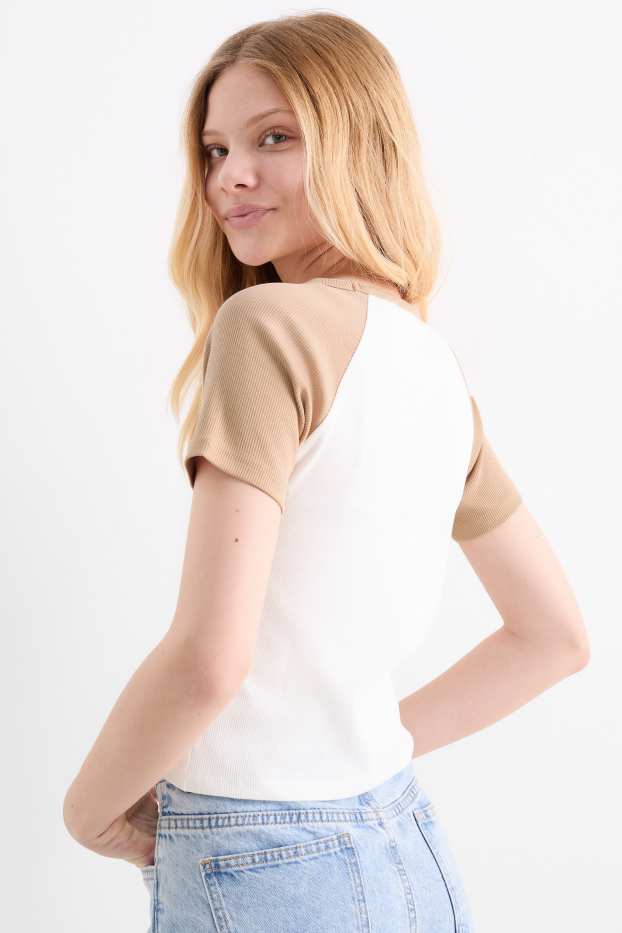 Copii - Fete - Stea - tricou cu mânecă scurtă - reiat - alb-crem