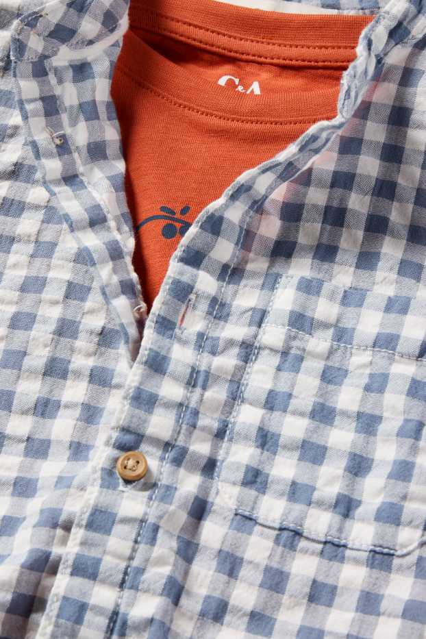 Kinder Buben - Dino - Set - Kurzarmshirt, Hemd und Shorts - 3 teilig - dunkelorange