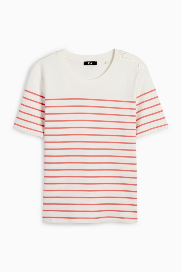 Damen - T-Shirt - gestreift - weiß