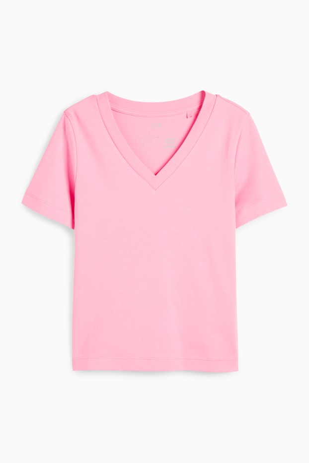 Donna - T-shirt basic con scollo a V - fucsia