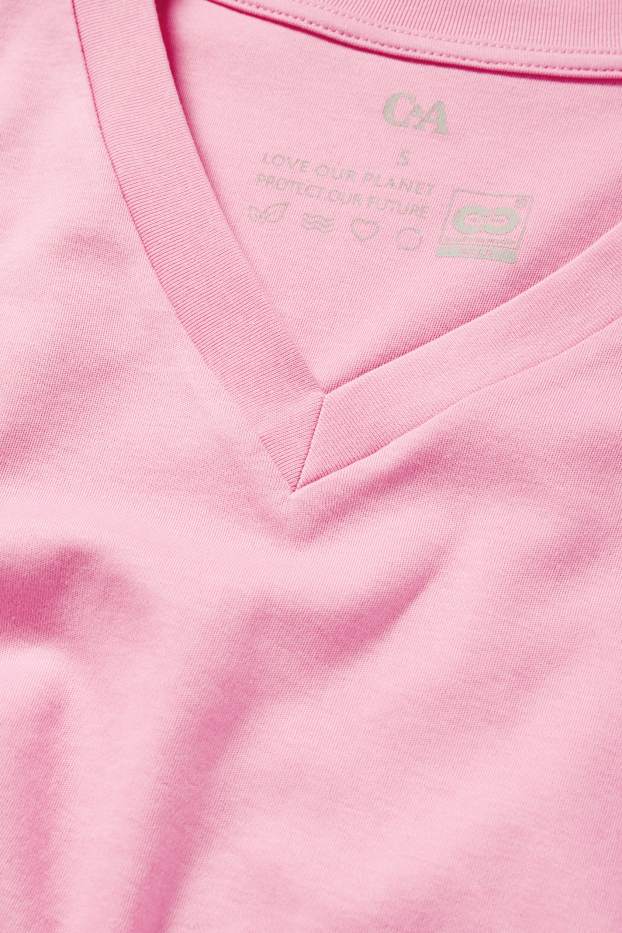 Donna - T-shirt basic con scollo a V - fucsia