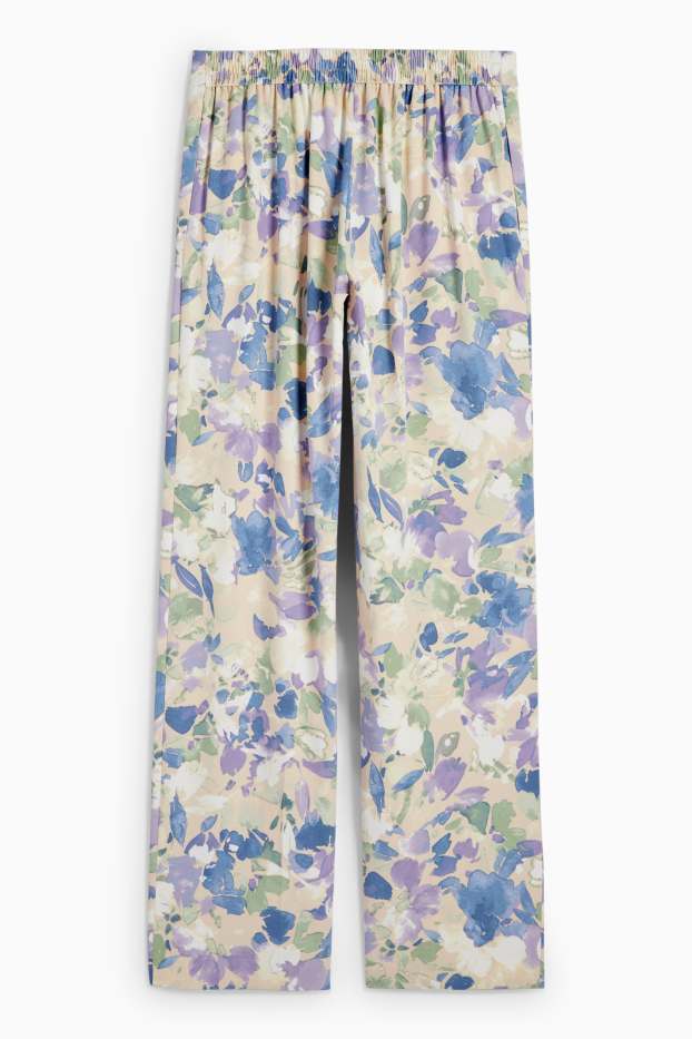 Femmes - Pantalon de bureau - high waist - regular fit - à fleurs - beige clair