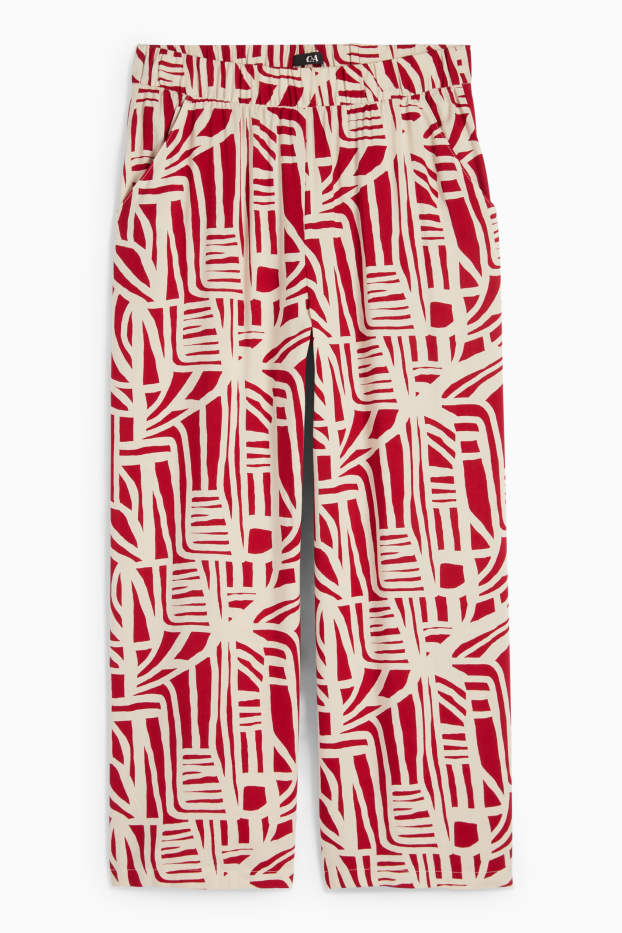 Femmes - Pantalon en toile - high waist - wide leg - à motif - rouge / beige