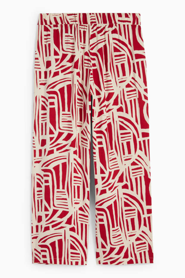 Femmes - Pantalon en toile - high waist - wide leg - à motif - rouge / beige