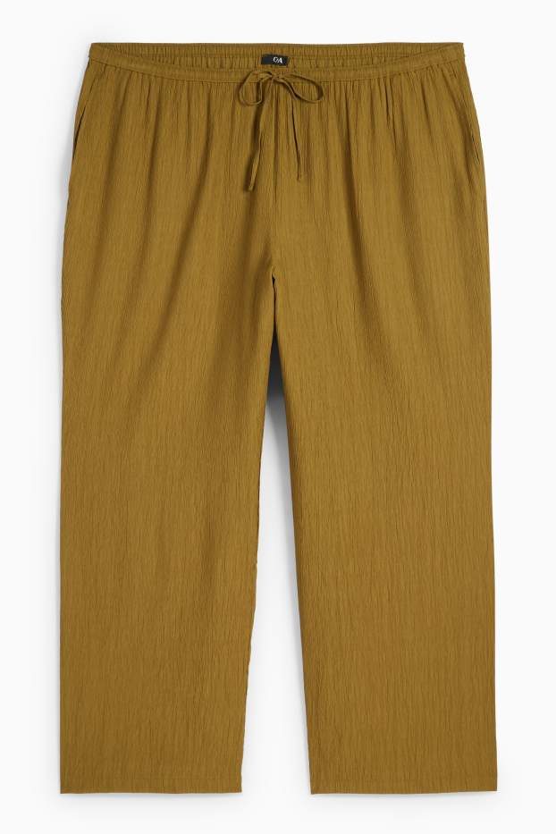 Damen - Stoffhose - Mid Waist - Wide Leg - strukturiert - khaki