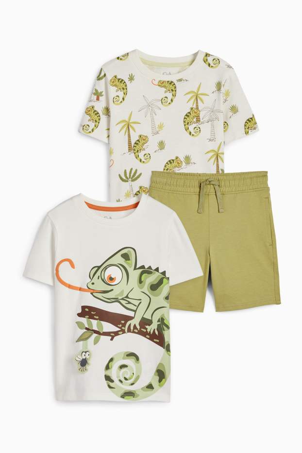 Bambini - Camaleonte - set - 2 maglie a maniche corte e shorts - 3 pezzi - bianco crema
