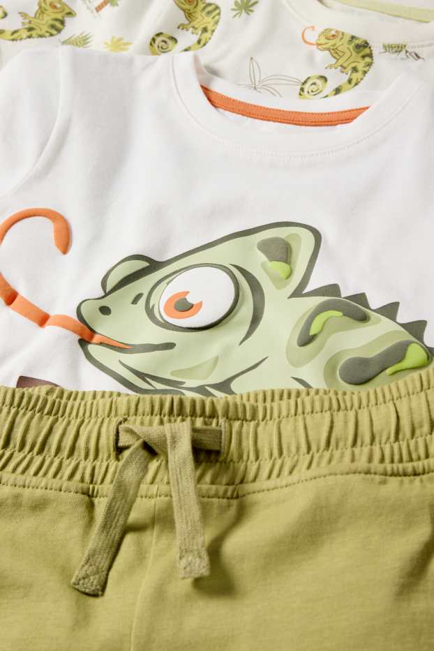 Bambini - Camaleonte - set - 2 maglie a maniche corte e shorts - 3 pezzi - bianco crema