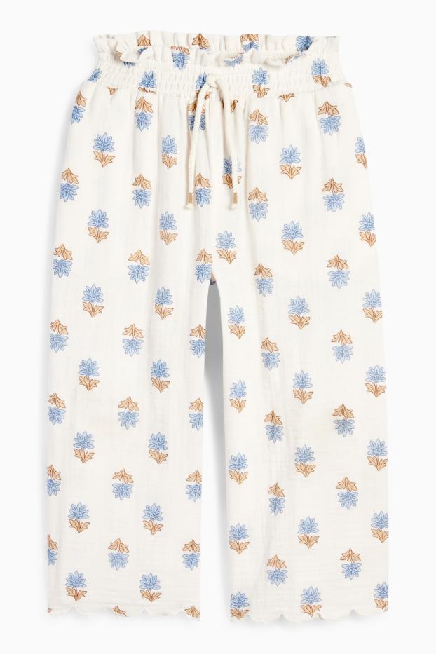 Kinder Mädchen - Stoffhose - geblümt - cremeweiß