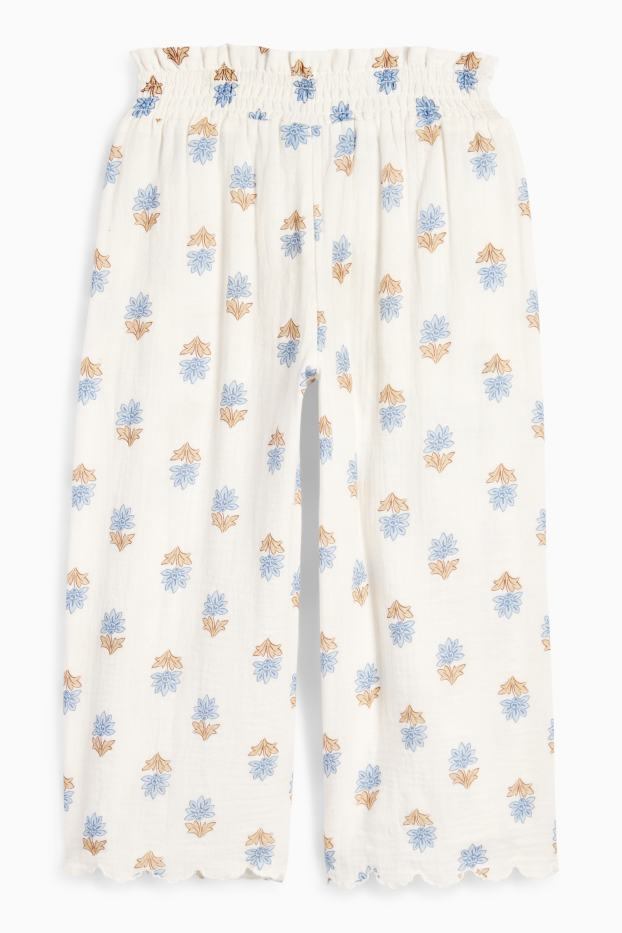 Kinder Mädchen - Stoffhose - geblümt - cremeweiß