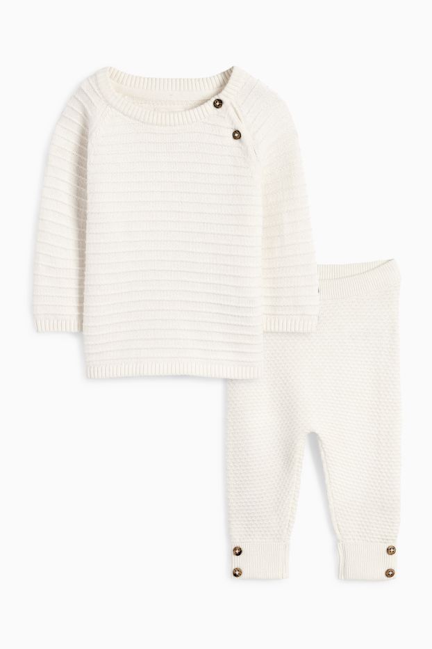 Unisex - Baby-Outfit - 2 teilig - strukturiert - cremeweiss