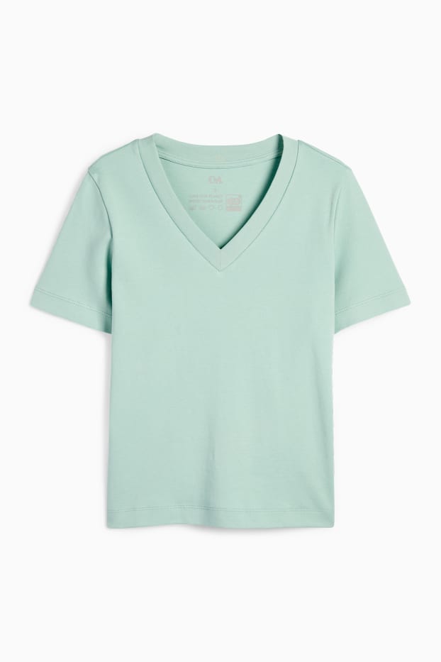 Femmes - T-shirt basique à encolure en V - vert menthe