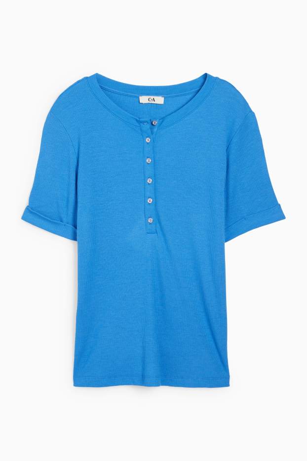 Femmes - Haut Henley - slim fit - finition côtelée - bleu