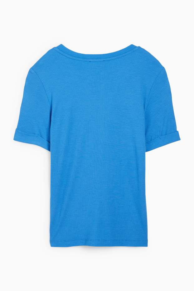 Femmes - Haut Henley - slim fit - finition côtelée - bleu