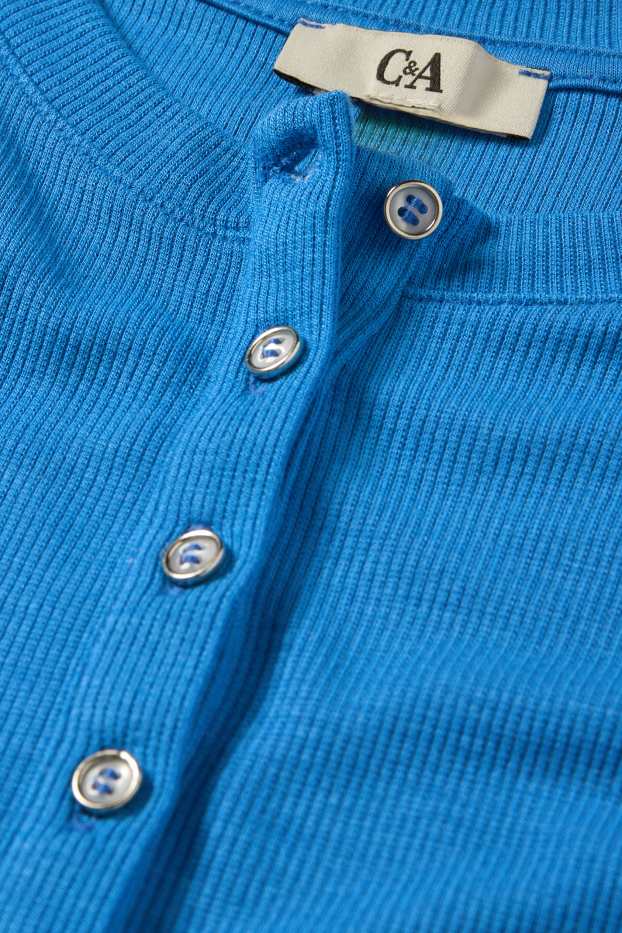 Femmes - Haut Henley - slim fit - finition côtelée - bleu