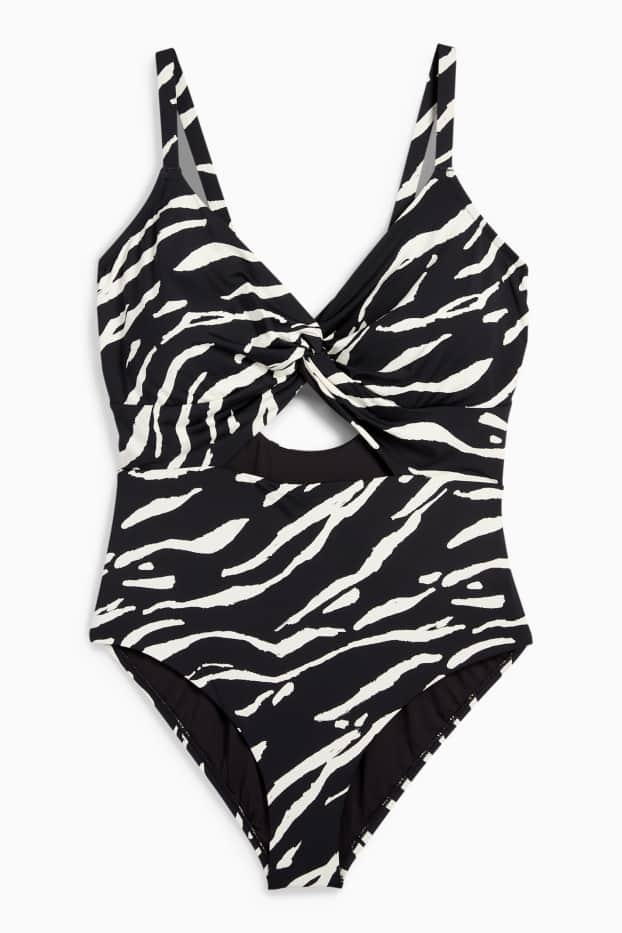 Damen - Badeanzug - wattiert - LYCRA® XTRA LIFE™ - gemustert - weiß / schwarz