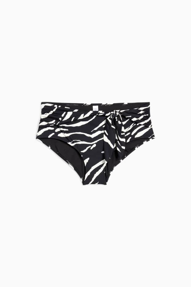 Damen - Bikini-Hose mit Knotendetail - High Waist - LYCRA® XTRA LIFE™ - schwarz / weiß