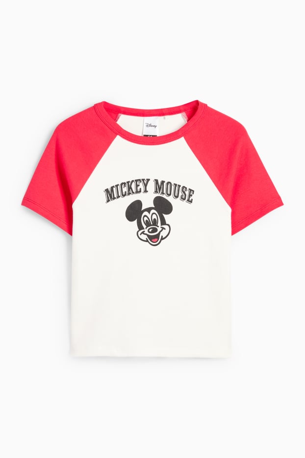 Children Girls - Mickey Mouse - short sleeve T-shirt - white / red