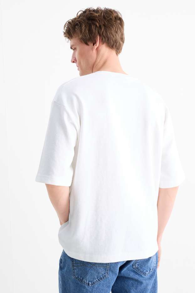 Hommes - T-shirt - relaxed fit - côtelé - blanc