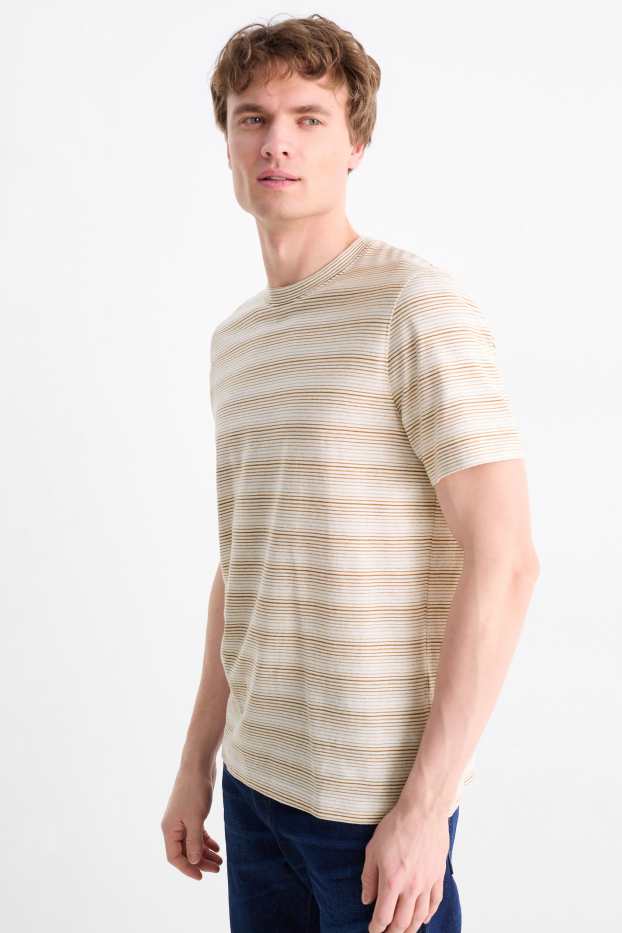 Herren - T-Shirt - Regular Fit - gestreift - hellbraun